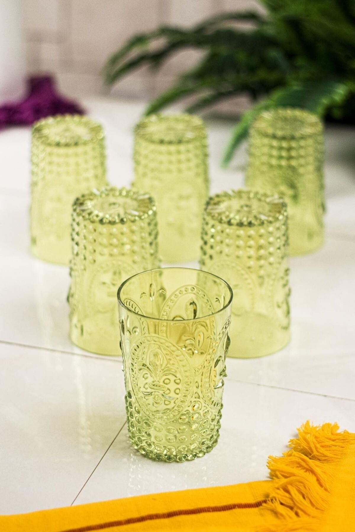 Acrylic Green 6 Pcs Short Glasses & Water Soft Drink Coffee Side Glasses 400 Ml (Not Glass)