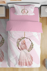 Pink Flower Swing Patterned Single Baby Kids Duvet Cover Set