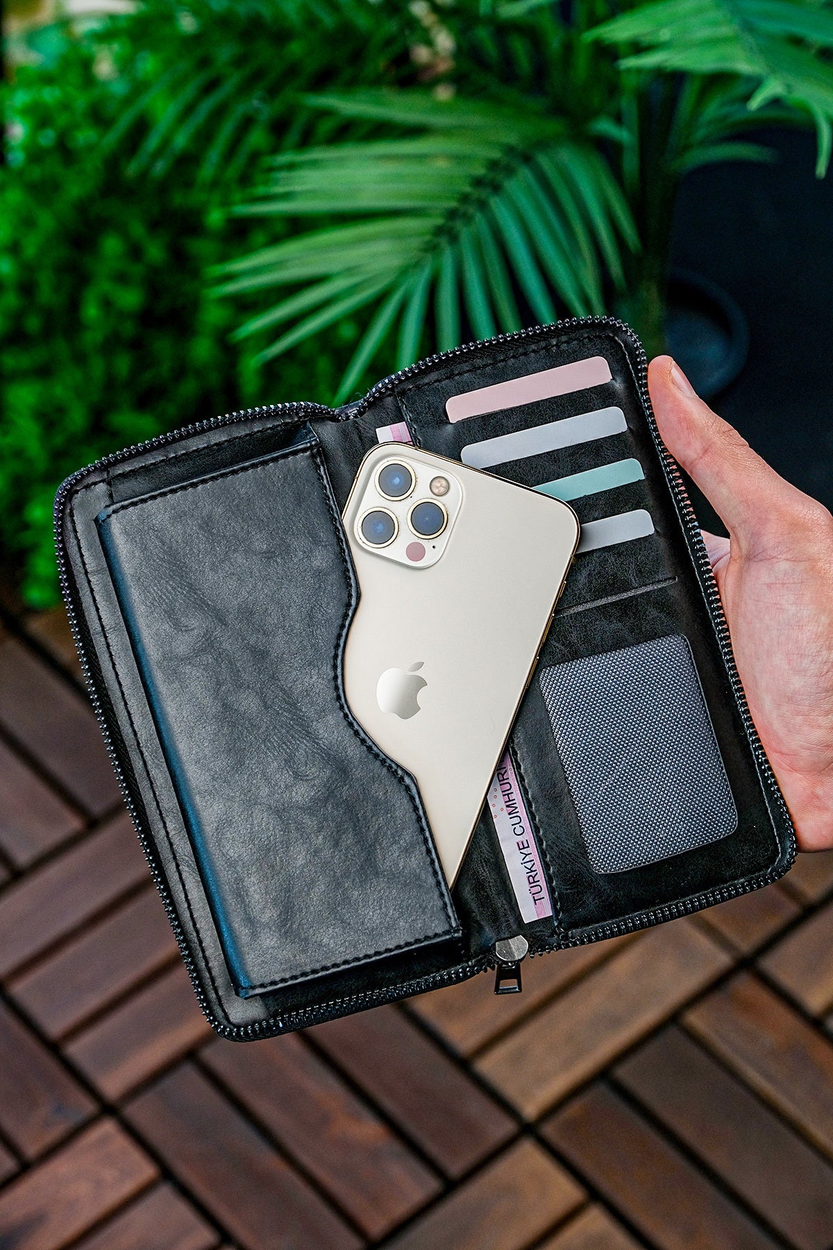 Unisex Vegan Leder Kartenhalter Geldbörse mit Handyfach Xclub