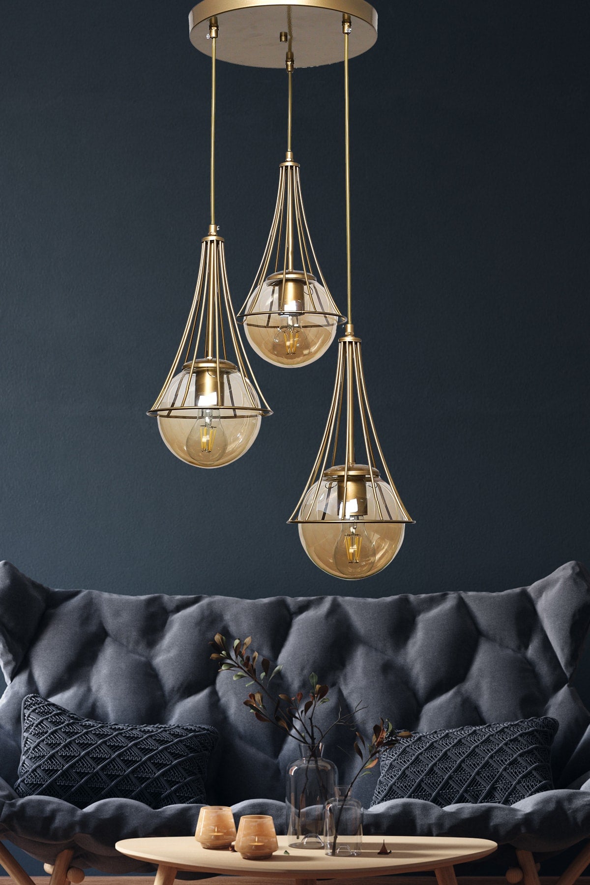 Lapis 3Rd Antique-Honey Glop Glass Chandelier