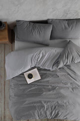 Cotton Double Duvet Cover Set with Elastic Linen | Silver Anthracite| - Swordslife