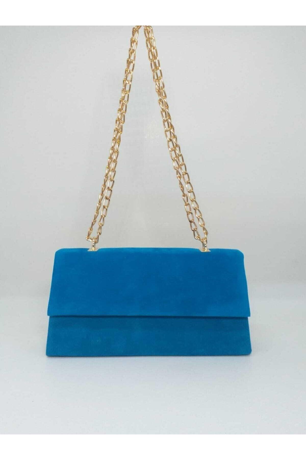 Women's Blue Suede Chain Strap Bag - Swordslife