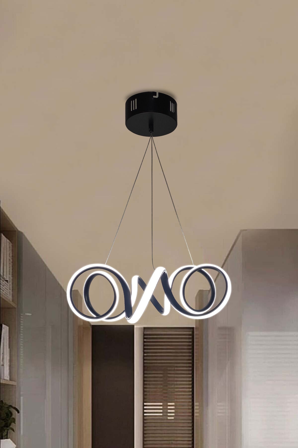 Modern Pendant Lamp Black Curved White Light Led Chandelier