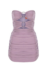 Lilac Bust Two-Ring Ruffle Strapless Draped Mini Evening Dress - Swordslife