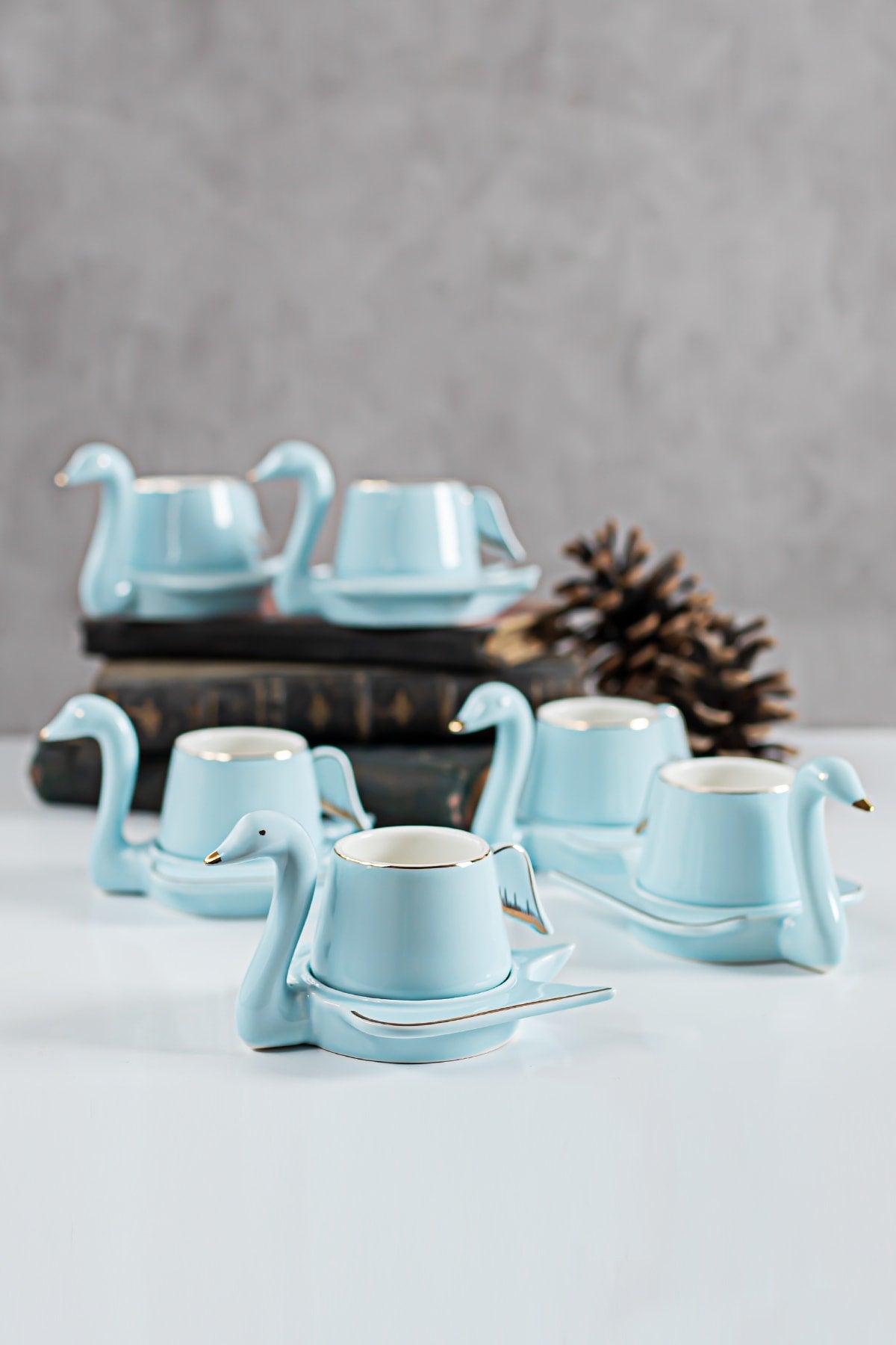 Swan 12 Piece Coffee Cup Set For 6 Persons Blue 70 Cc