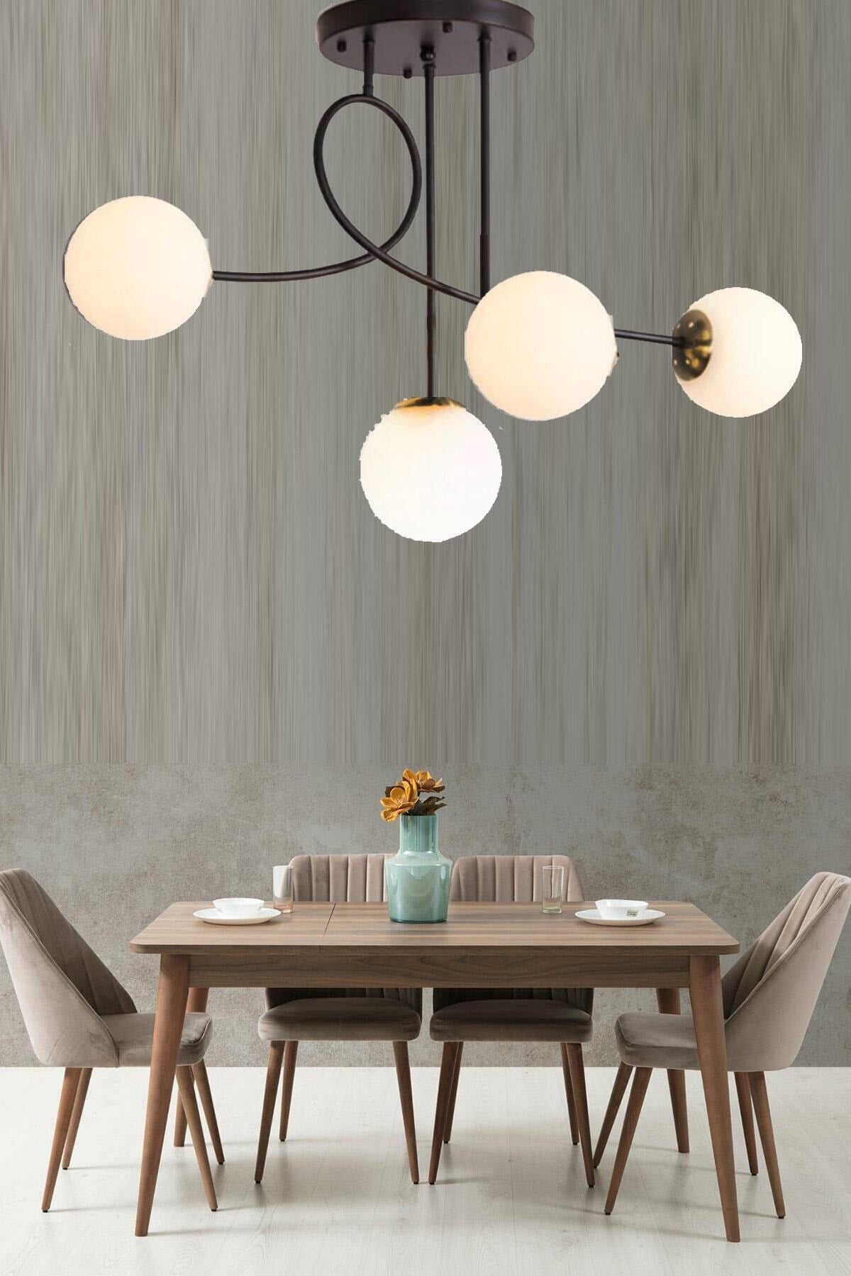 Jade Special Design Black Color Body With White Globe Glass Black Living Room - Kitchen - Bedroom 4-Piece Chandelier