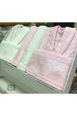 Jacquard 6-piece Cotton Bathrobe Set Cream-pink - Swordslife