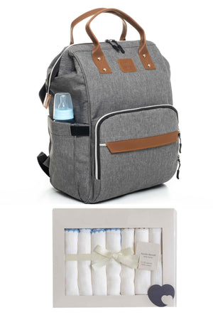Schmutzabweisender, wasserdichter Thermo-Rucksack für die Babypflege mit Mutter-Baby-Motiv und 7-teiligem Feuchttuch-Set aus 100 % Baumwolle