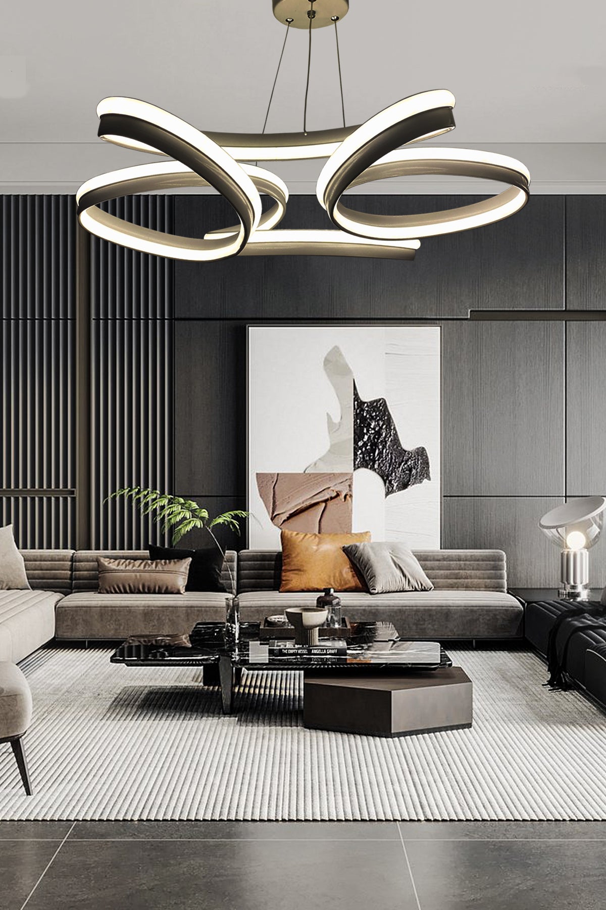 High Illuminance Thick Case Daisy Model Black Led Chandelier, 3 Color Lighting, Living Room Chandelier