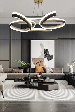 High Illuminance Thick Case Daisy Model Black Led Chandelier, 3 Color Lighting, Living Room Chandelier