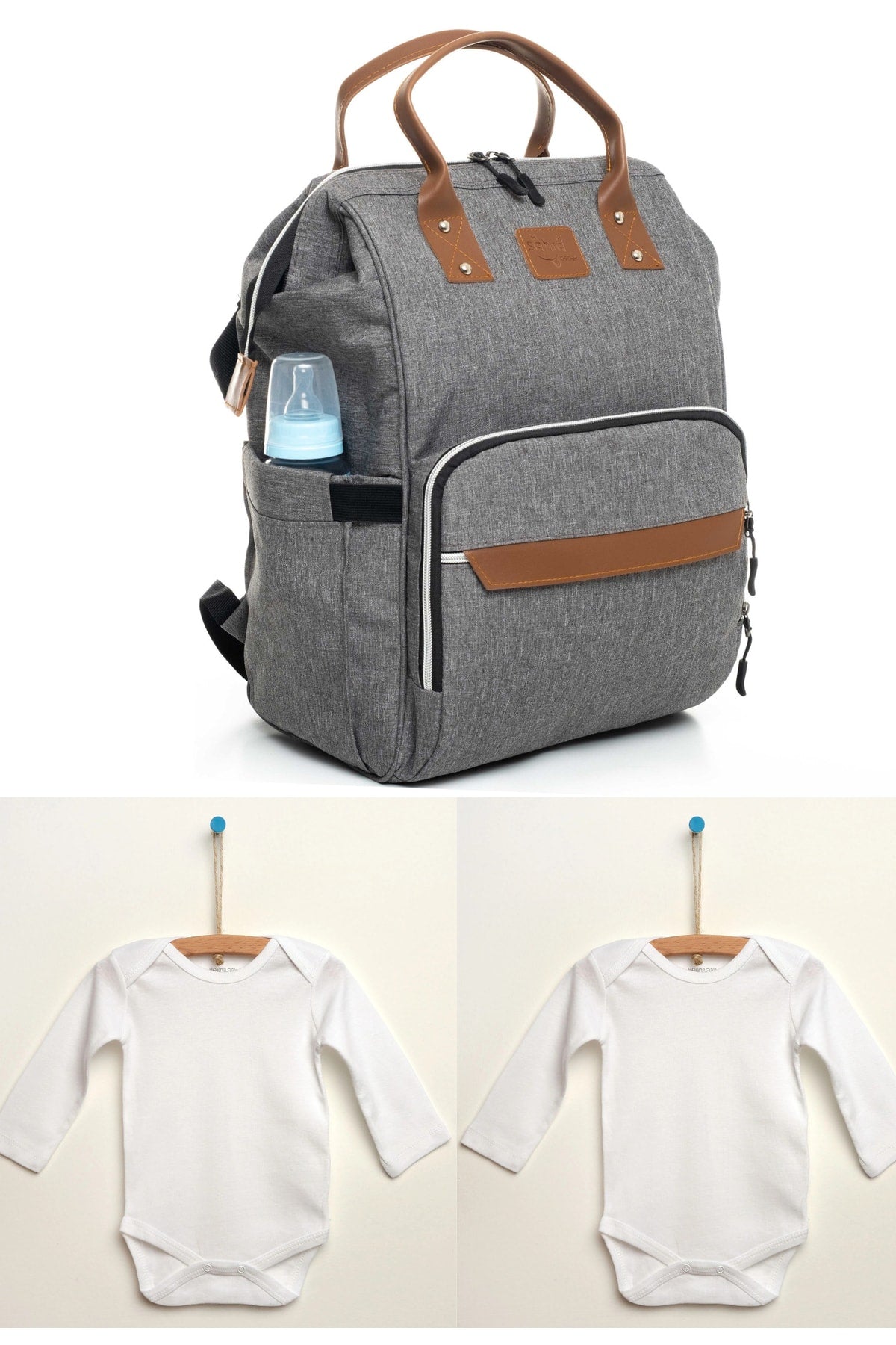 Luxus Schmutzabweisender wasserdichter Thermo-Fach Mutter Baby Pflege Rucksack und 2 Stück 0-3 Monate Body Set