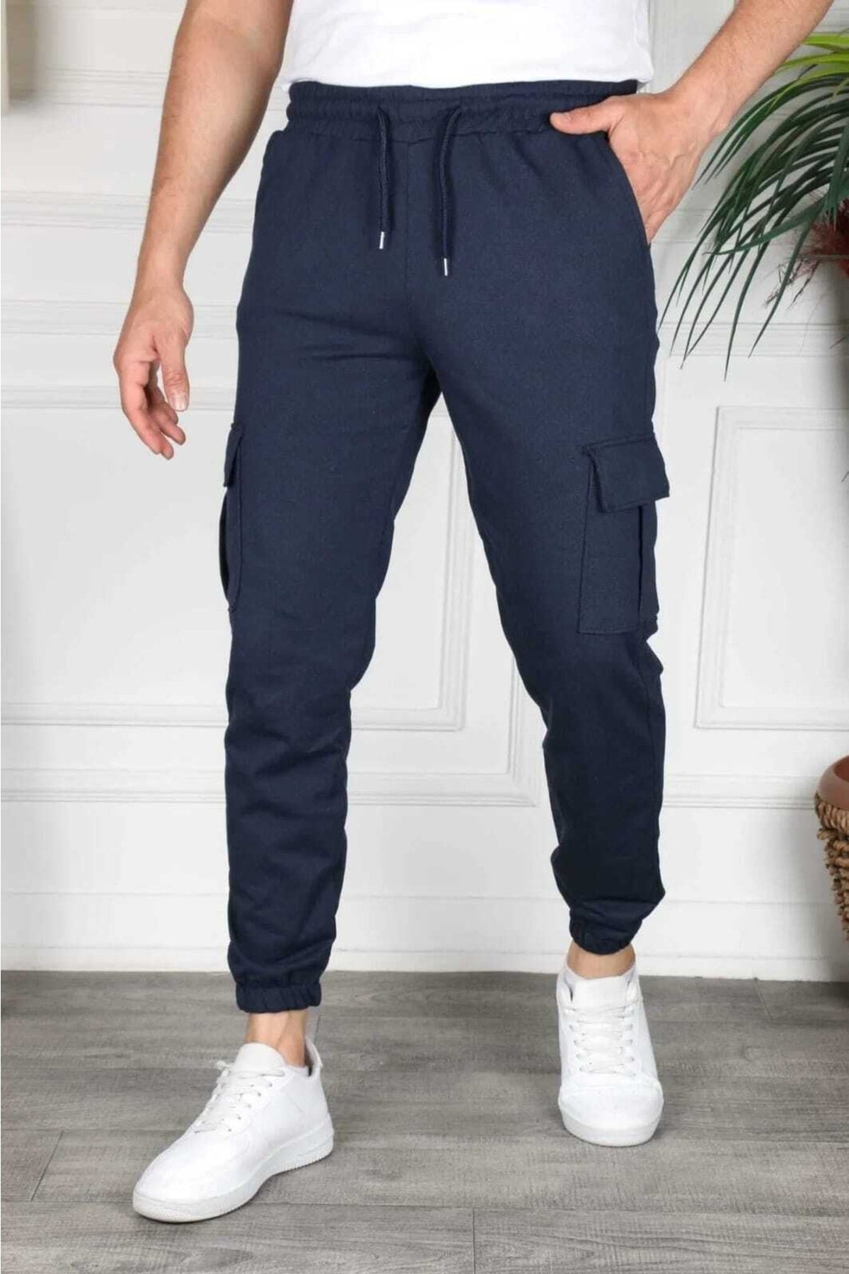 Navy Blue Color Cargo Pocket Slim Fit Jogger Bottom Tracksuit Bfplus1