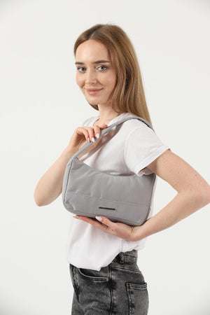 Gray U26 Single Zipper Section Canvas Fabric Women'S Daily Baguette Hand And Shoulder Bag U:13 E:25 G:6