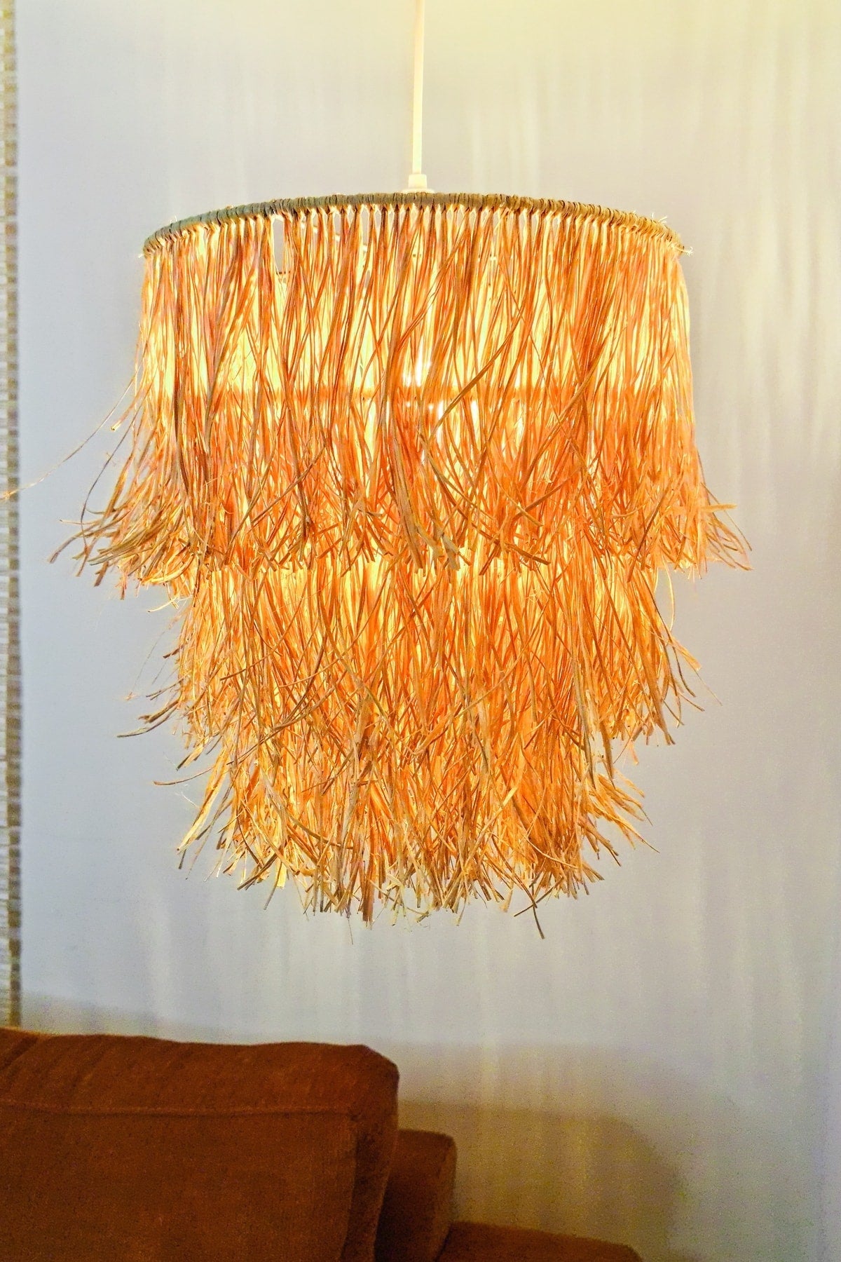 Bohemian Fringed Wicker Raffia Chandelier 3 Tiers