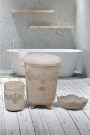 Golden Mink 3 Piece Velvet Dowry Lacy Bathroom Dirty Laundry Basket Set. - Swordslife