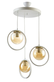 Nina Modern Metal White Color Ring Closed Honey Glass Pendant Lamp Living Room - Kitchen - Bedroom 3-Piece Chandelier