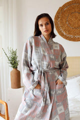 Adult Patterned Muslin Bathrobe, Special Design Cotton 3 Ply Double Sided - Swordslife