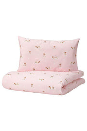 Double Sided Baby Duvet Cover Set Meridyendukkan Pink Color Dog Themed 110X125/35X55 Cm