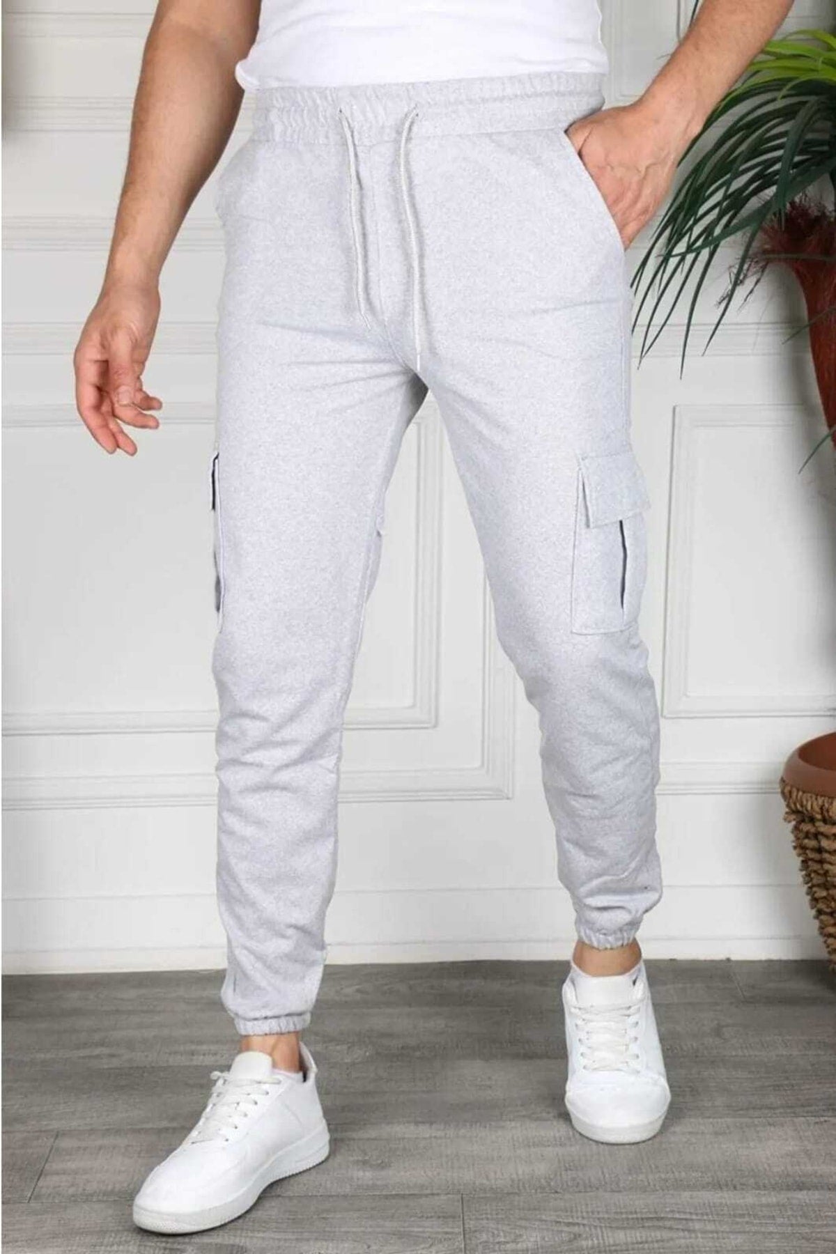 Gray Color Cargo Pocket Slim Fit Jogger Bottom Tracksuit Bfplus1