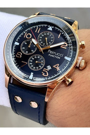 Functions Active Navy Blue Color 3 Atm Waterproof Leather Band Men'S Wristwatch