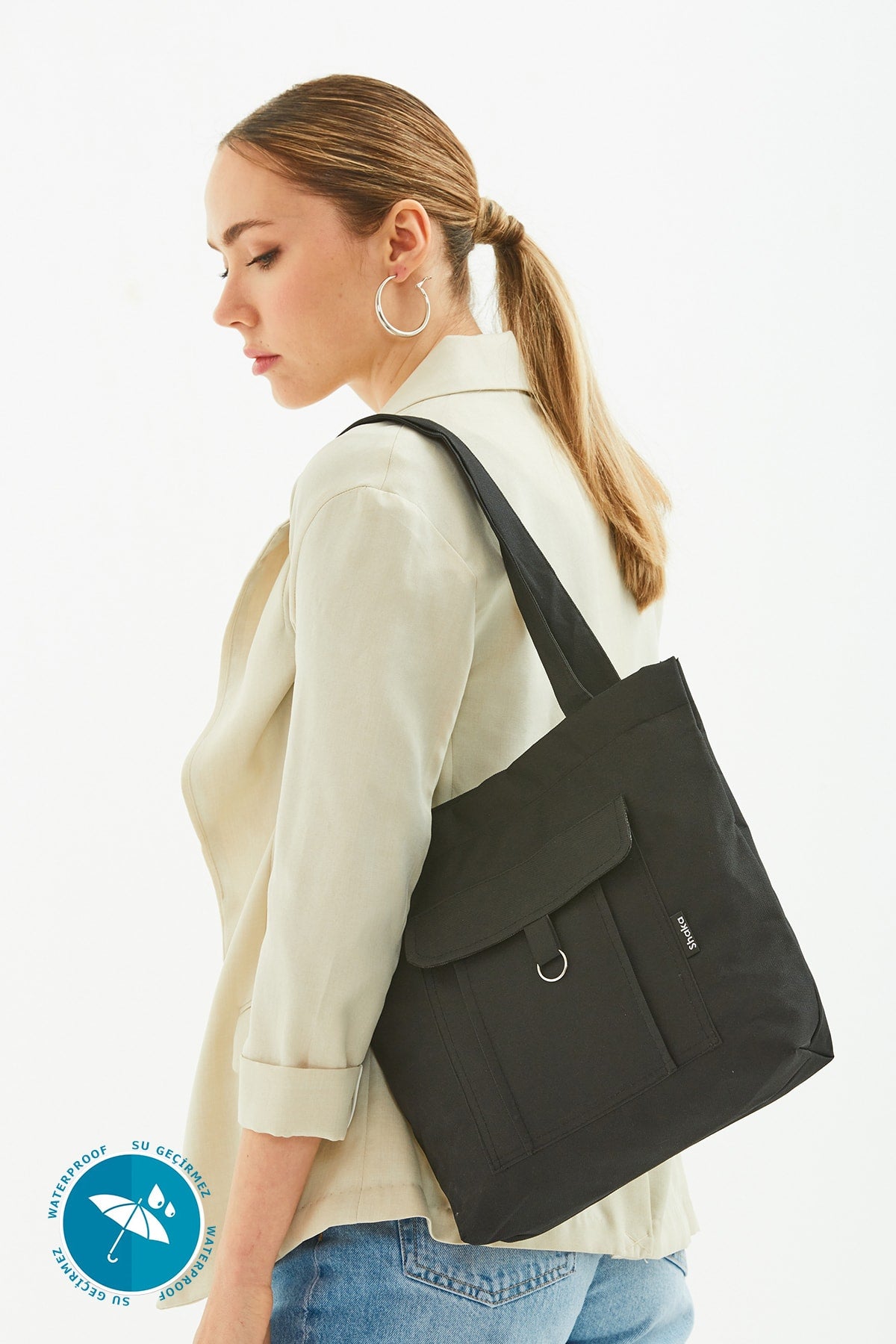 Black U7 2-Compartment Large Volume Waterproof Fabric Women's Sports Daily Arm And Shoulder Bag B:35 E:35
