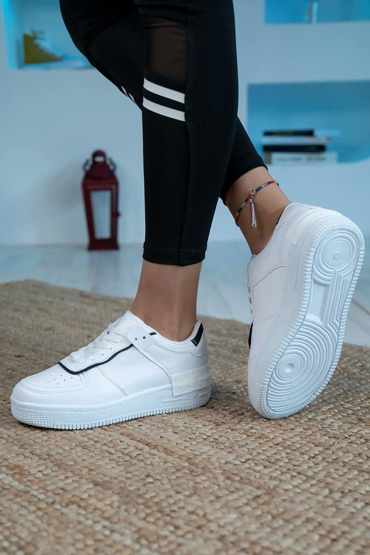 Women's White Black Casual Casual Sneakers Sneaker - Swordslife