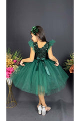 Earring Sequin Sequin Tulle Girl Child Dress MNK0526 GREEN