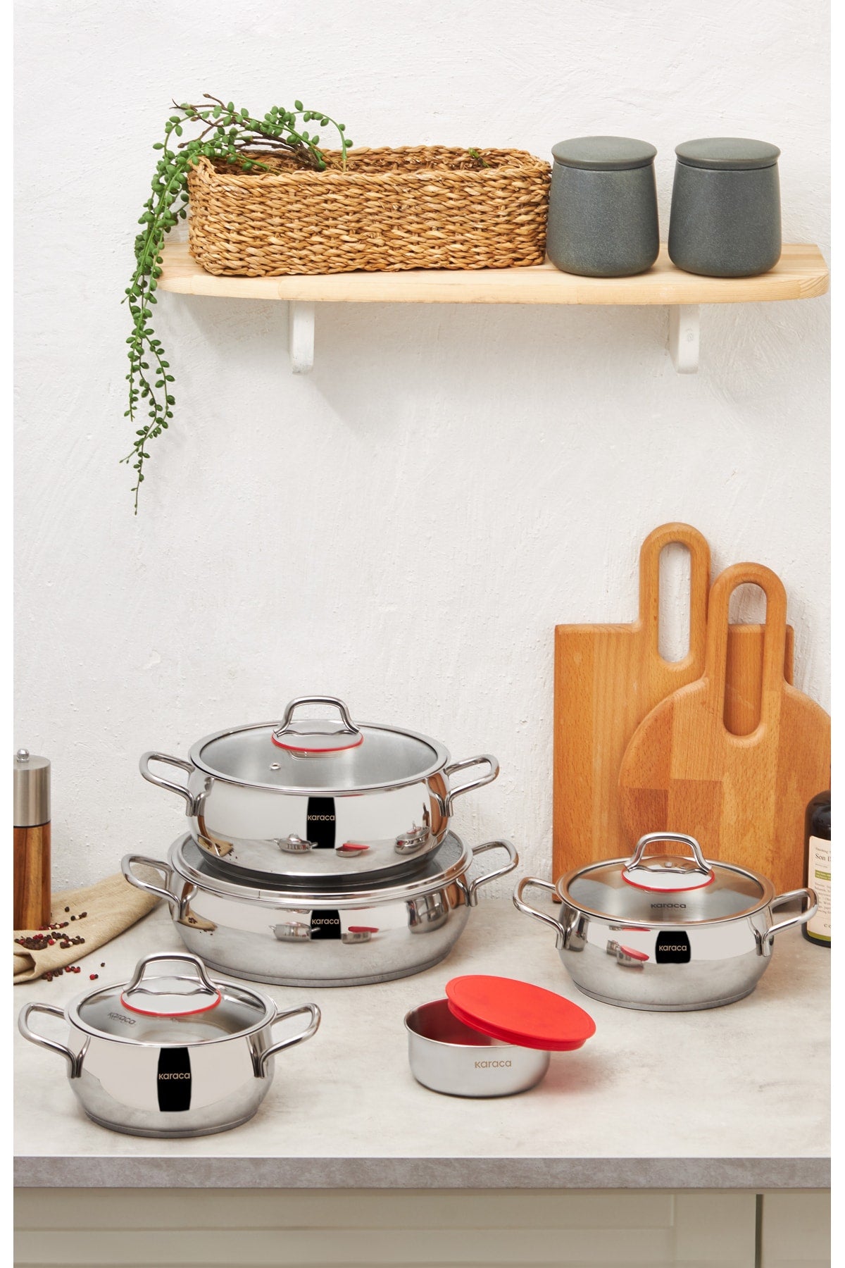 Emirgan Xl 10 Pieces Storage Covered Steel Induction Cookware Set