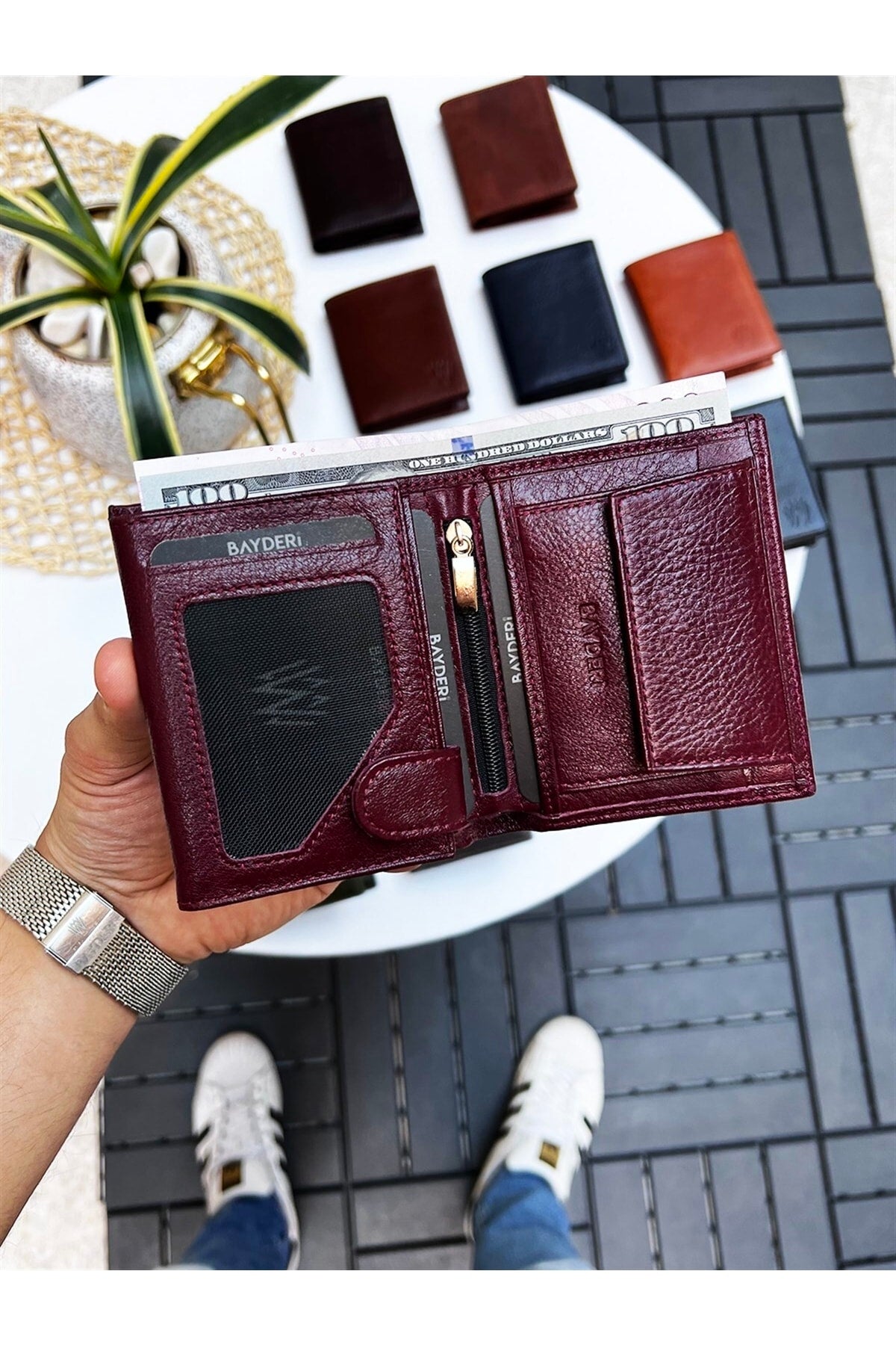 Luna Genuine Leather Gentle Men'S Wallet Claret Red With Handy Coin Holder