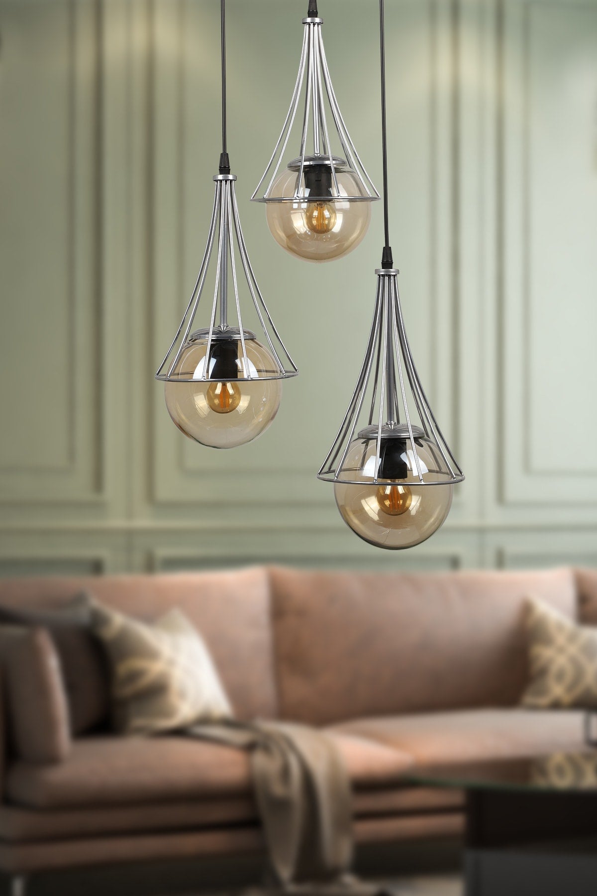 Lapis 3Rd Chandelier Chrome-Honey Glop Glass