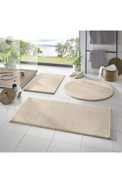 Soft Plush Bath Mat Set with Non-Slip Gel Base, 3-Piece, Beige, 50x90 cm / 50x60 cm / Ø50 cm