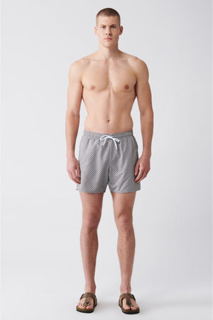 Men'S Grey-White Quick Dry Printed Standard Size Swimwear Marine Shorts E003802
