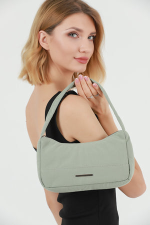 Green U26 Single Zipper Section Canvas Fabric Women'S Daily Baguette Hand And Shoulder Bag U:13 E:25 G:6