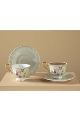 Vanilla New Bone China 4 Piece Coffee Cup Set for 2 Persons 90 Ml Light Gray