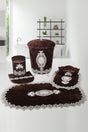 Lisa Coffee 6 Piece Lacy Bathroom Dirty Laundry Basket Set Bath Mat Set - Swordslife