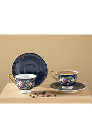 Vanilla New Bone China 4-Piece Set Of 2 Coffee Cups 90 Ml Dark Blue
