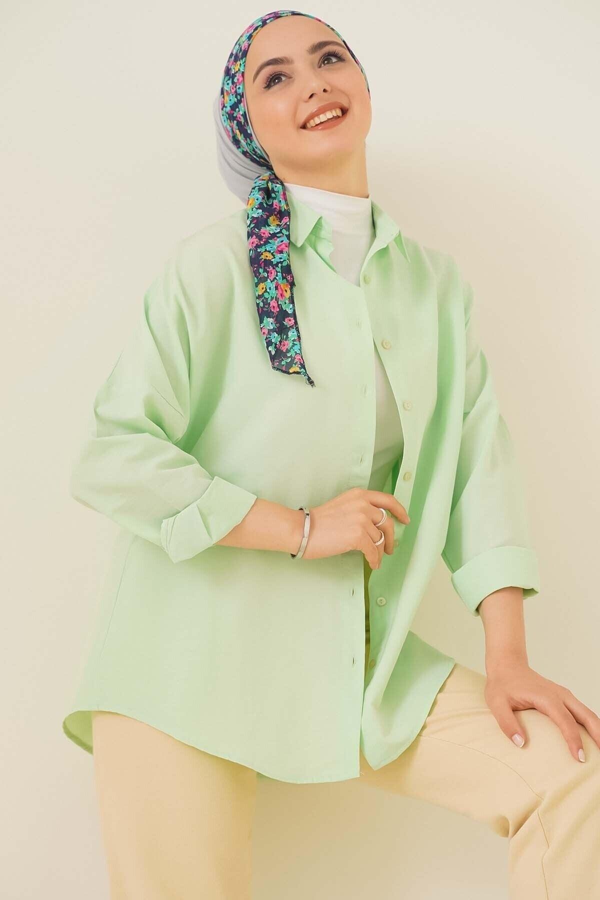 103901 Oversize Basic Hijab Shirt - E.green - Swordslife