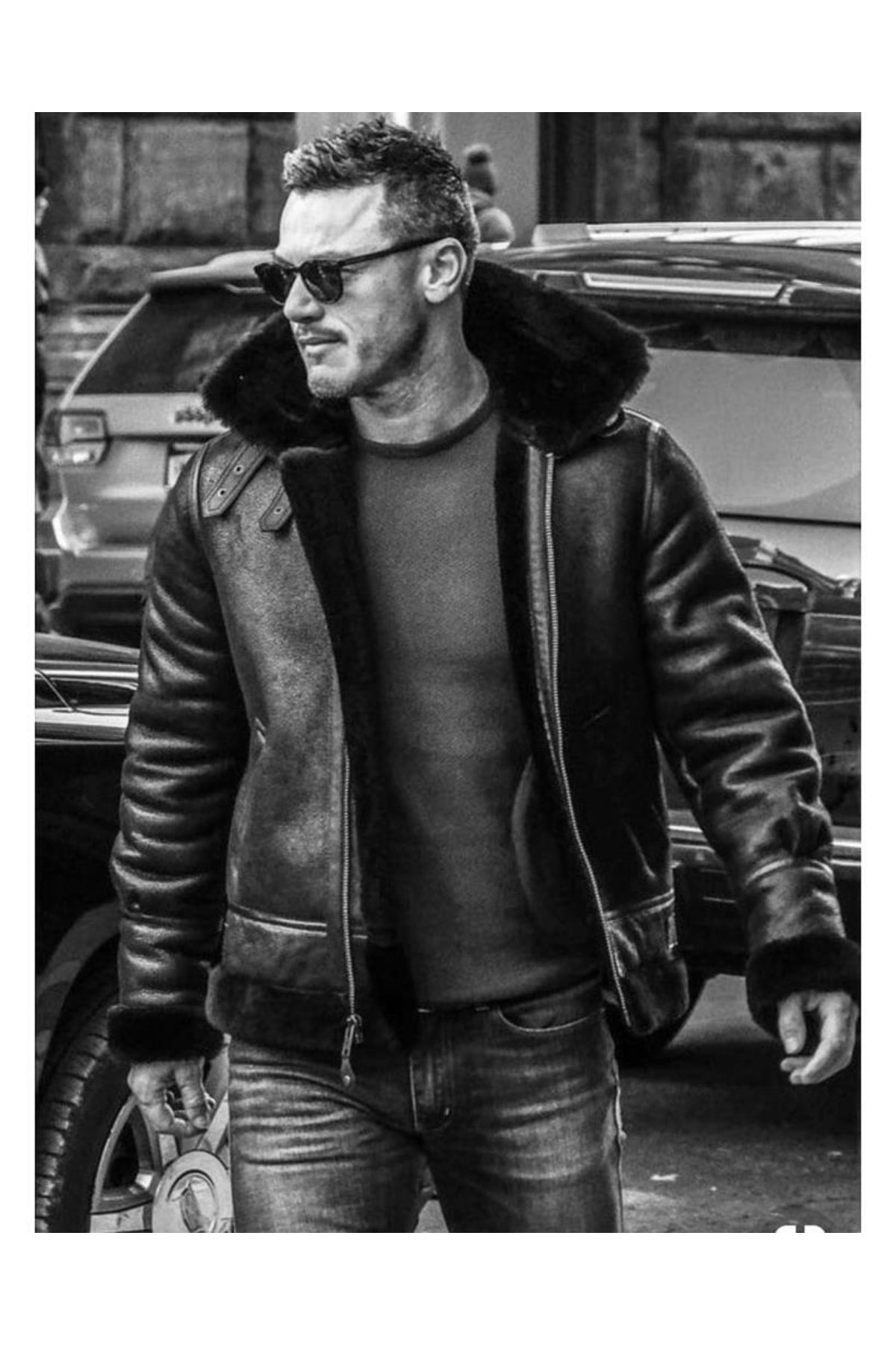 Genuine Lambskin Black Collar Sleeve Waist Furry Men's Leather Jacket