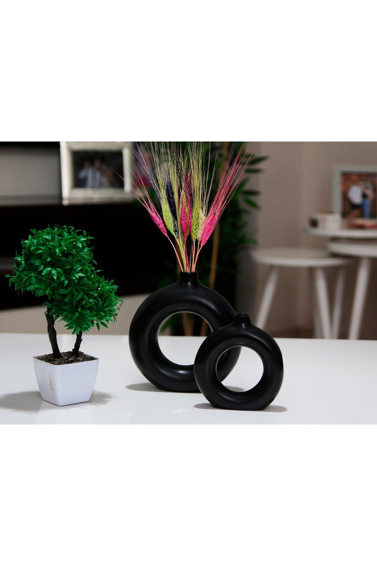 Ring Vase Bohemian Vase Set of 2 Glossy Black - Swordslife