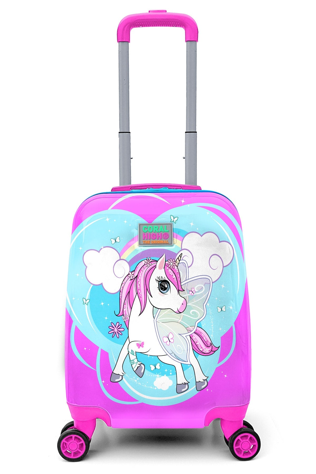 Kids Blue Neon Pink Unicorn Patterned Luggage 16712