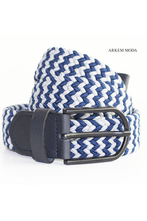 Geflochtener elastischer Gürtel Marineblau-Grau Denim, Jean, Sort Herrengürtel 3,5 Cm