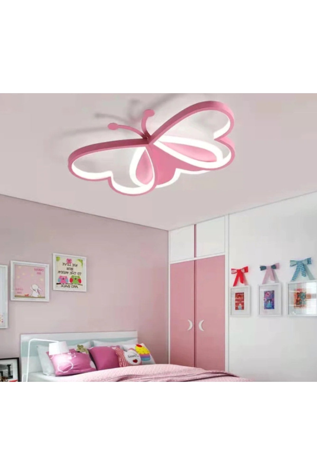 Pink Butterfly Children'S Room Led Chandelier