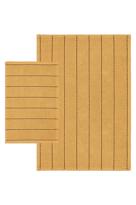 Basic Stripe Natural Cotton 2-Pack Bathroom Rug 60x100 50x60 Cm Spruce Yellow - Swordslife