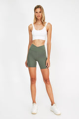 Khaki Gathering Double Breasted Waist Detailed Sport Shorts Tights TWOSS21SR0714 - Swordslife