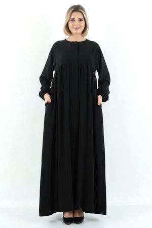 Black Oversized Zippered Pleated Robe Abaya Hijab - Swordslife