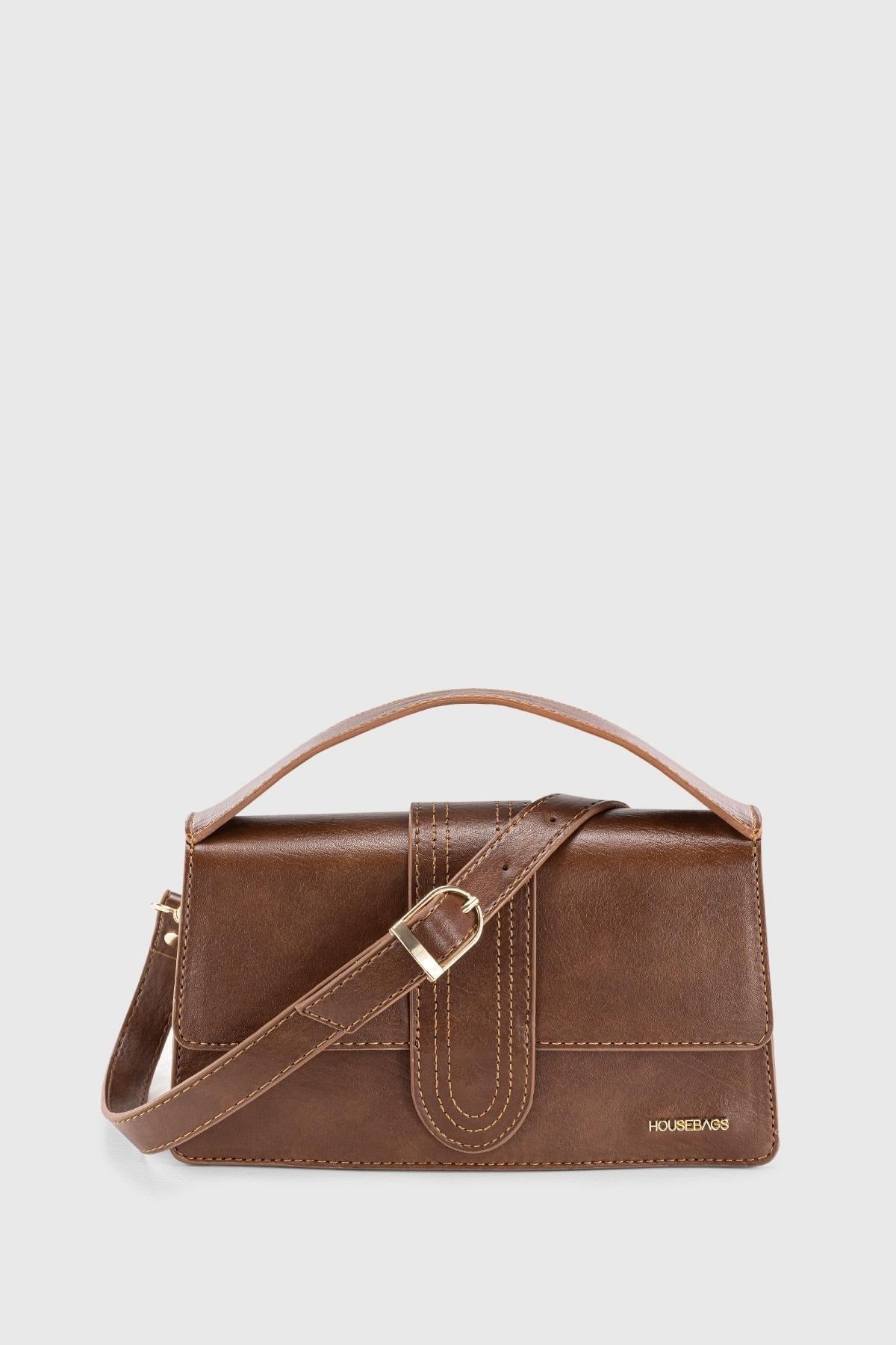 Women'S Brown Leather Look Adjustable Crossbody Bag 229