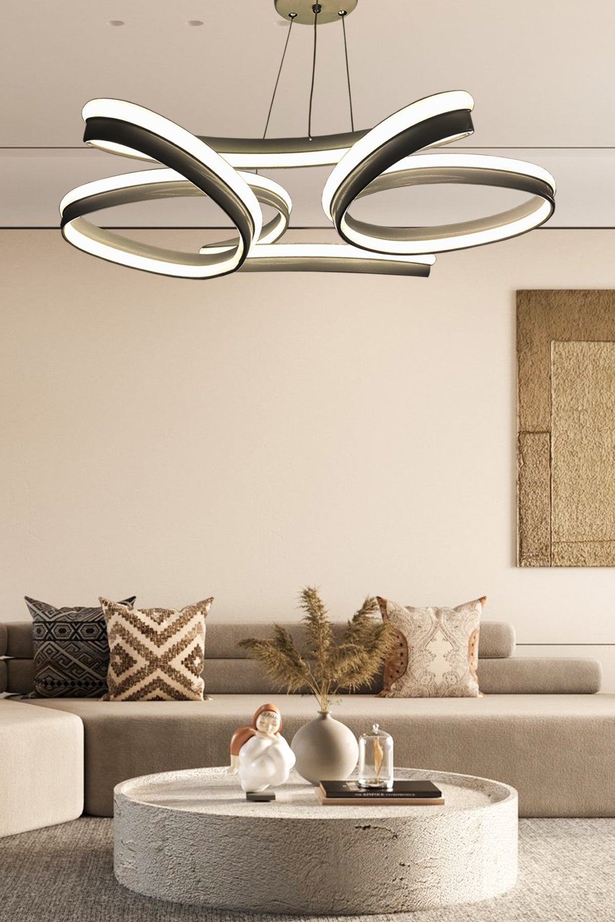 High Illuminance Thick Case Daisy Model Black Led Chandelier, 3 Color Lighting, Living Room Chandelier