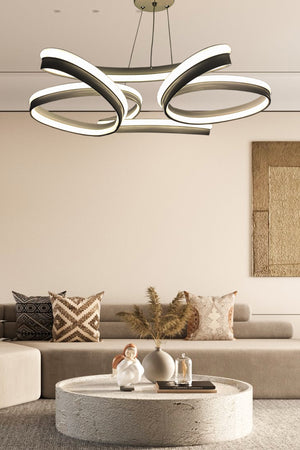 High Illuminance Thick Case Daisy Model Black Led Chandelier, 3 Color Lighting, Living Room Chandelier
