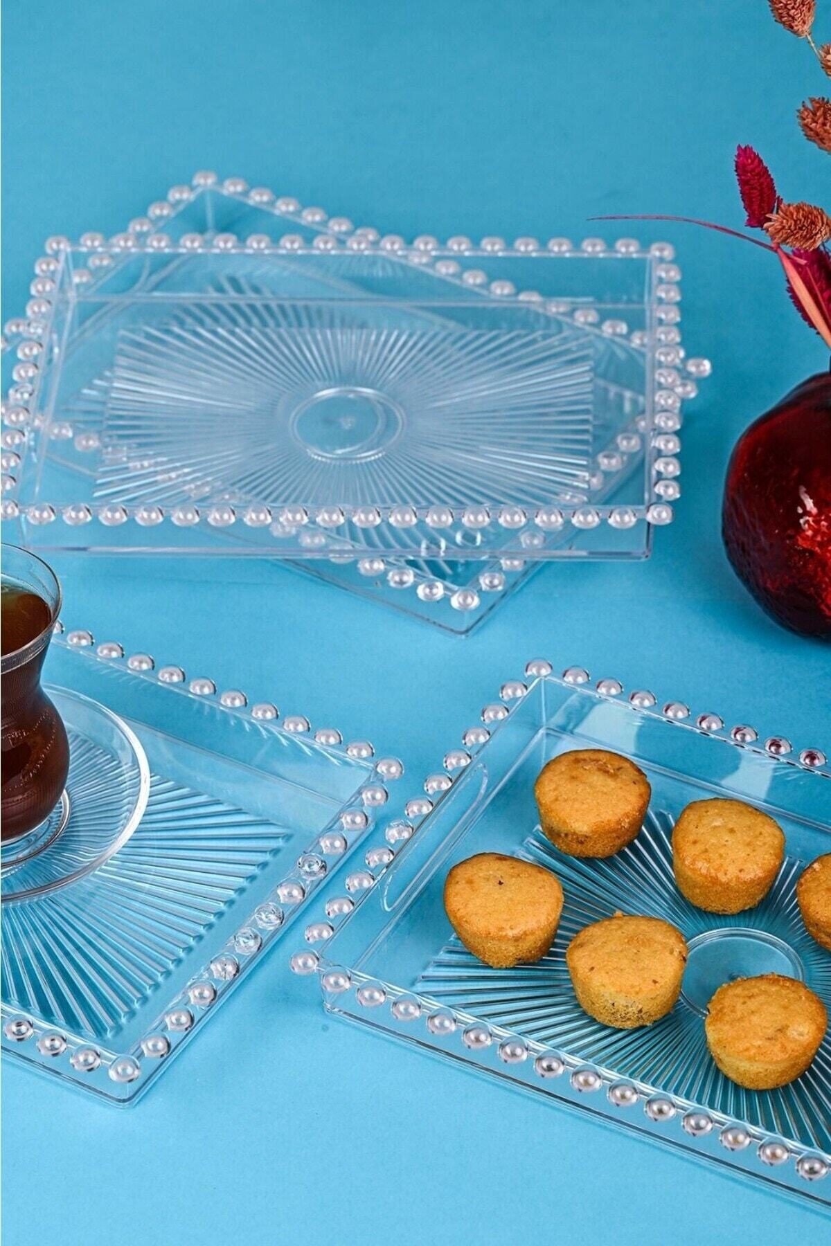 Pieces Crystal Square Bead Transparent Presentation, Service, Coffee Tea Tray and Plate