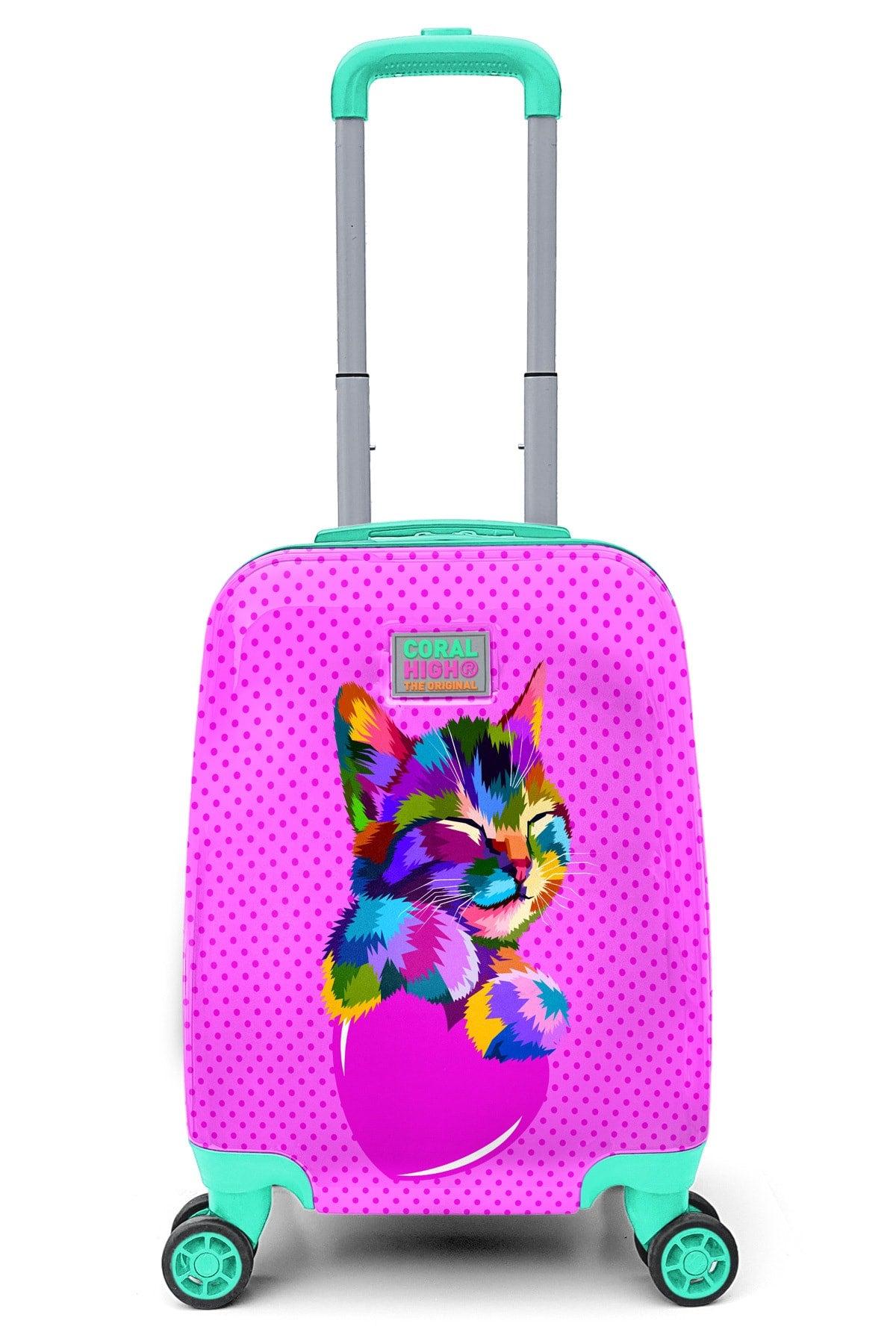 Kids Pink Water Green Cat Patterned Suitcase 16730
